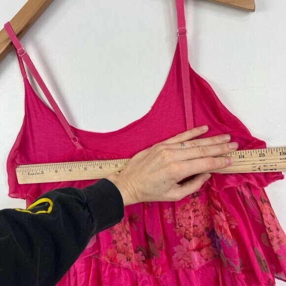 Vintage Bella Amore Women's Small Pink Ruffled Tiered 100% Silk Mini Dress Italy - Picture 11 of 16